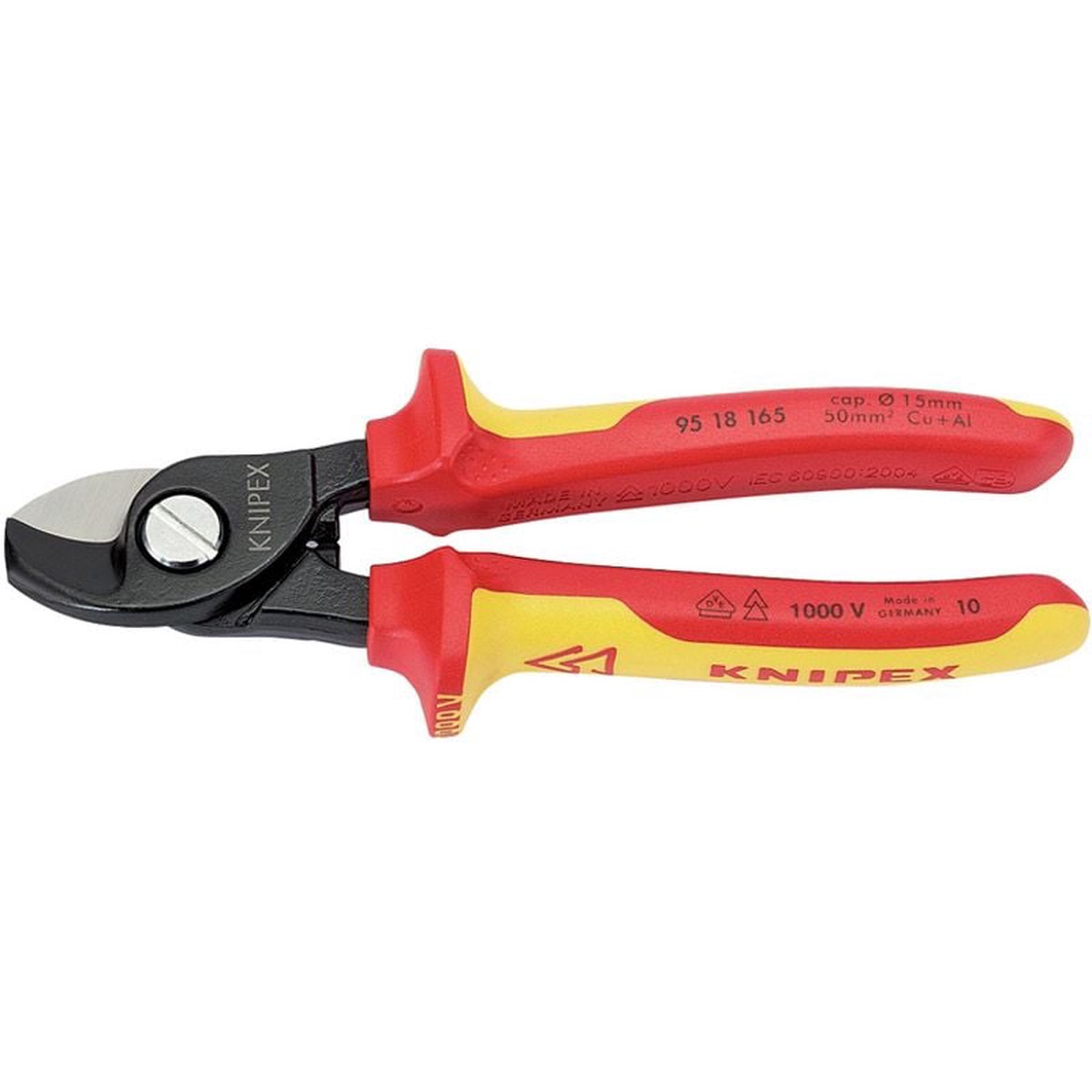 Knipex 95 18 165 UKSBE 95 18 165UKSBE VDE Fully Insulated Cable Shears 165mm – (32014)