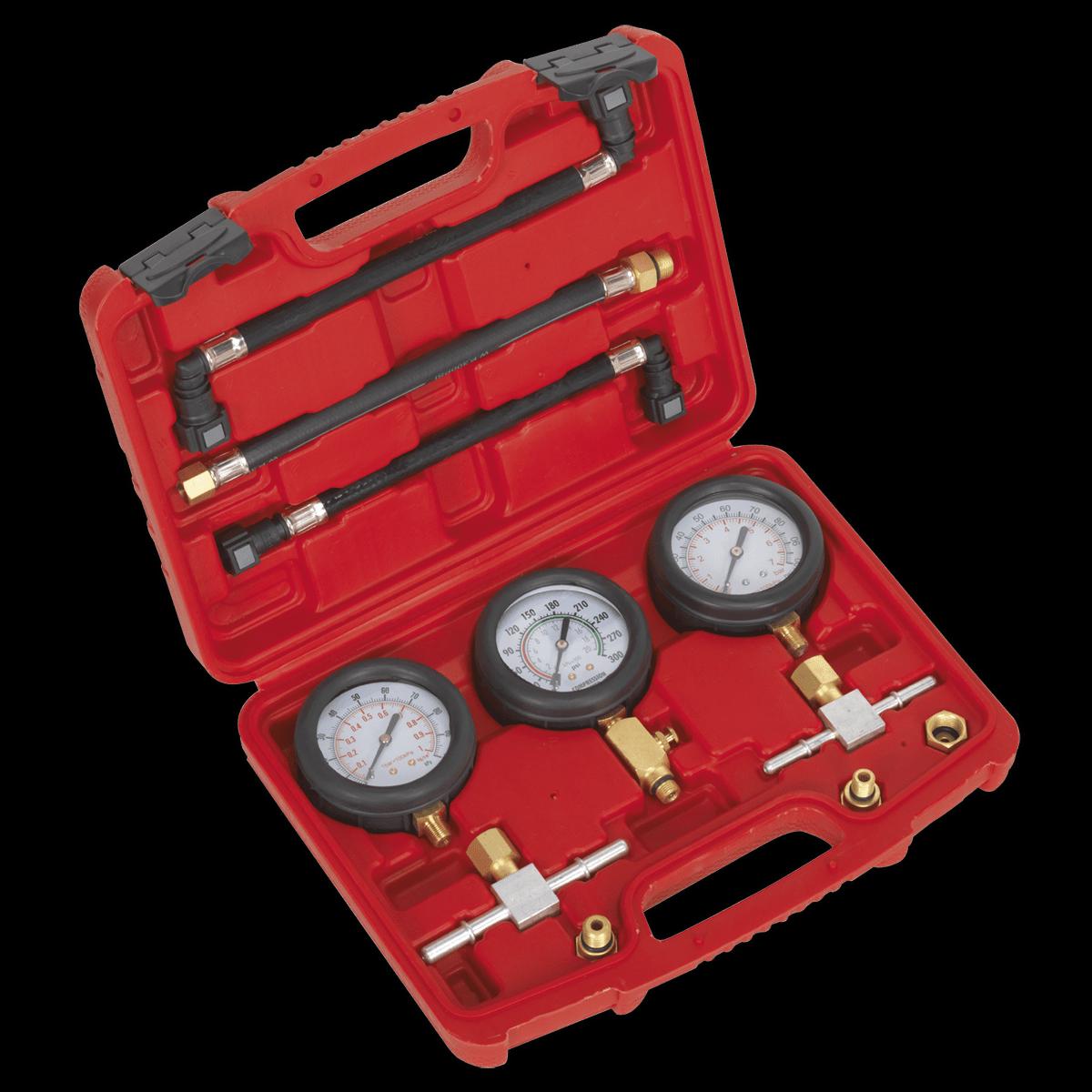 Sealey MS100 Motorcycle Compression Fuel Pressure Gauge Set 3pc