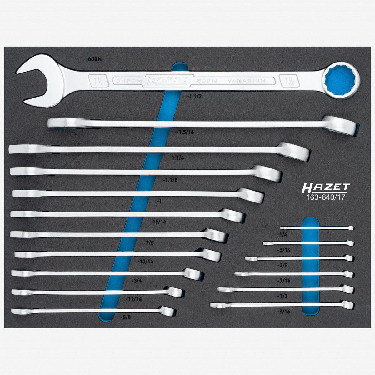 Hazet 163-64017 SAE Combination Wrench Set 14 – 1 12 17 Pieces