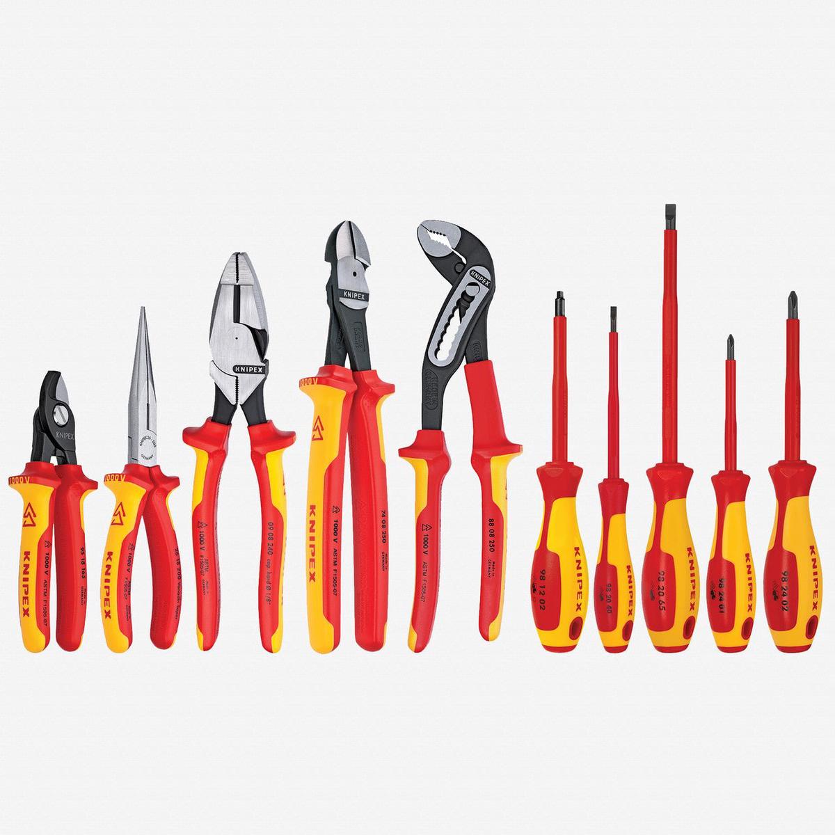 Knipex 10 Piece Pliers Screwdriver Tool Set – 1000V Insulated Hard Case wLineman Pliers