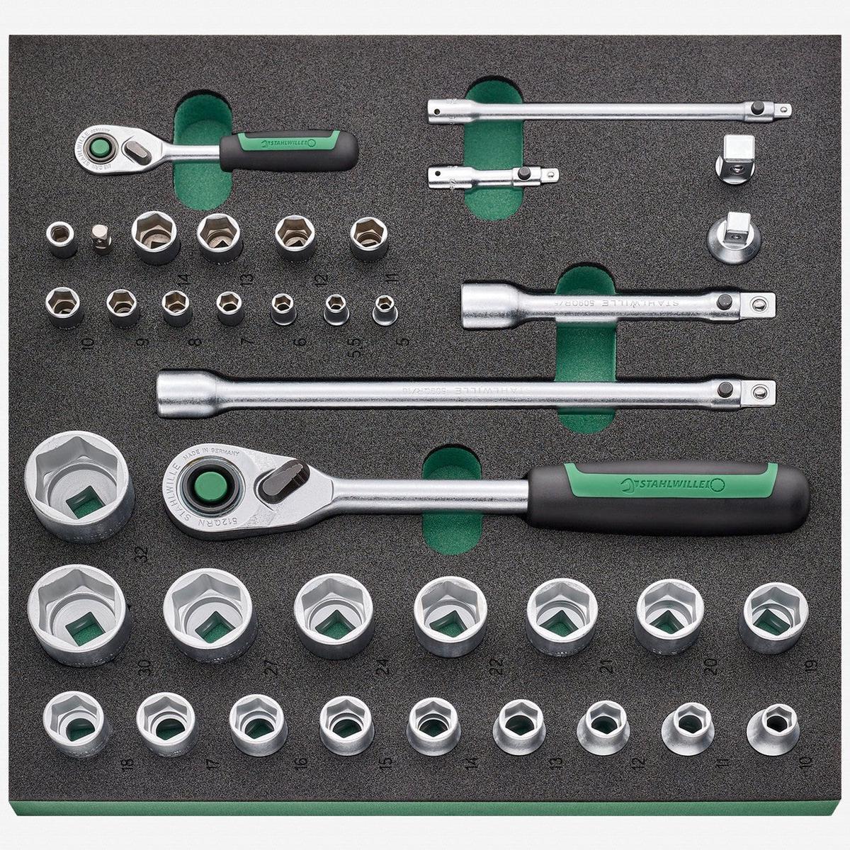 Stahlwille TCS 1 82138 Ratchet and Socket Set in Foam Inlay 14 and 12 Drive 38 Pieces