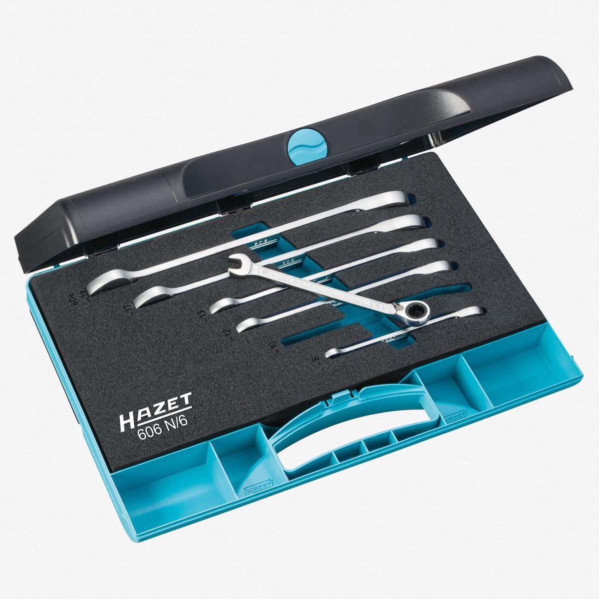 Hazet 606N6 Ratcheting combination wrench set 6 pc metric with case 8-19mm