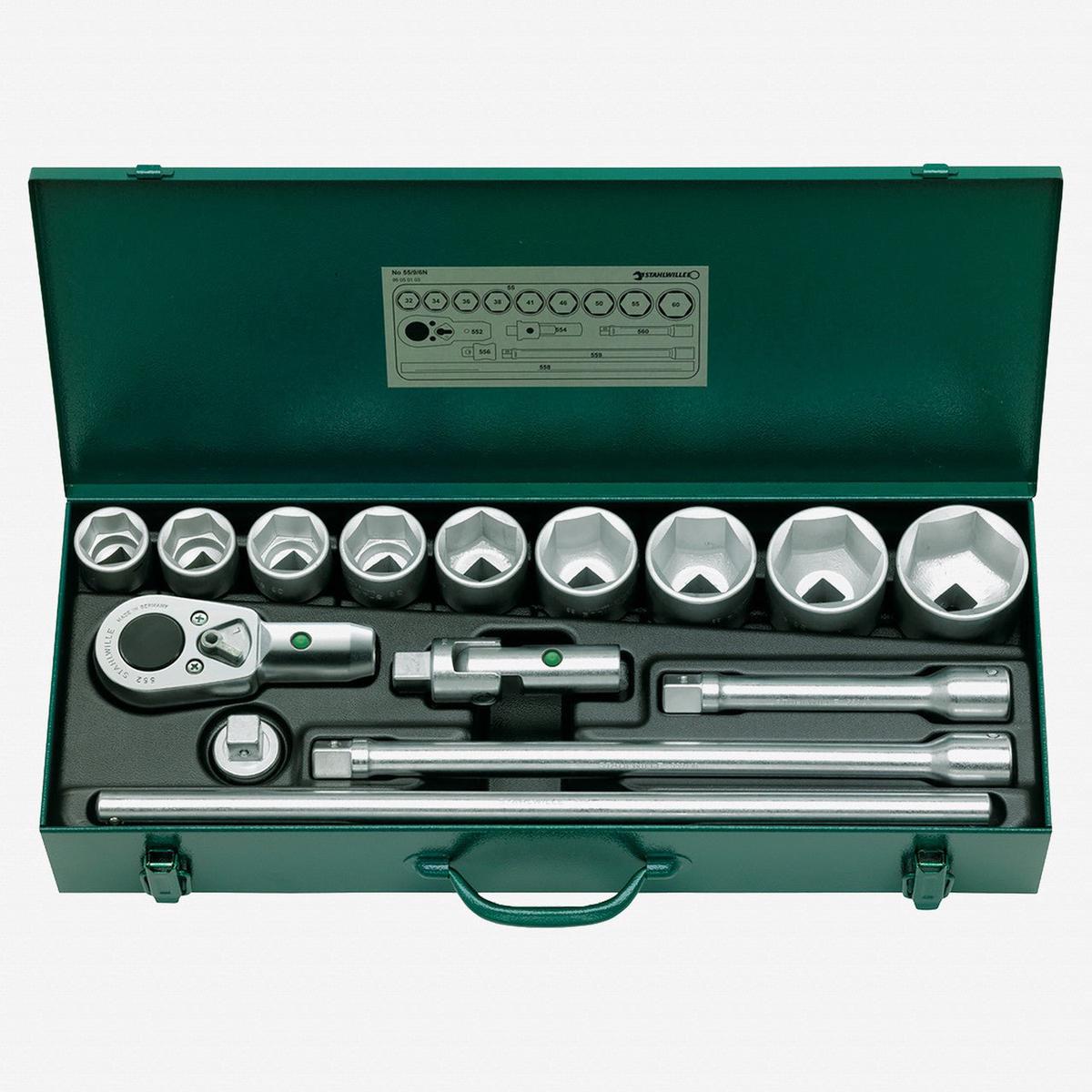 Stahlwille 5596N Socket Set 34 Drive Metric 32 – 60 mm 6-point 15 Pieces