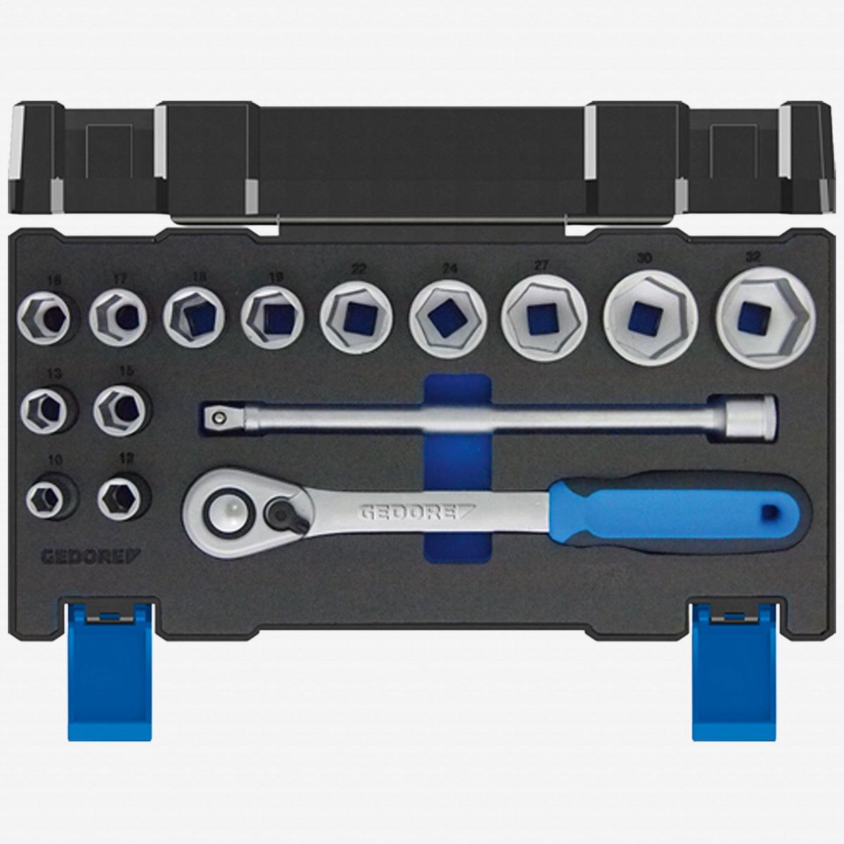 Gedore 19 DMU-20 Metric Socket Set 12 Drive 10 – 32 mm 15 Pieces