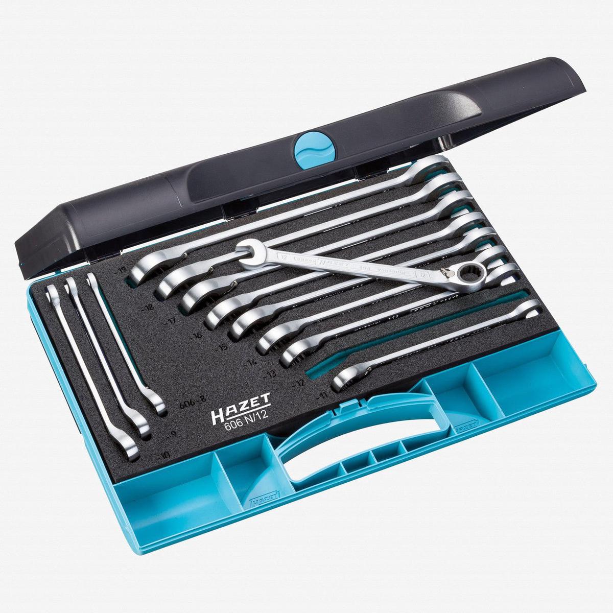 Hazet 606N12 Ratcheting combination wrench set 12 pc metric with case 8-19mm