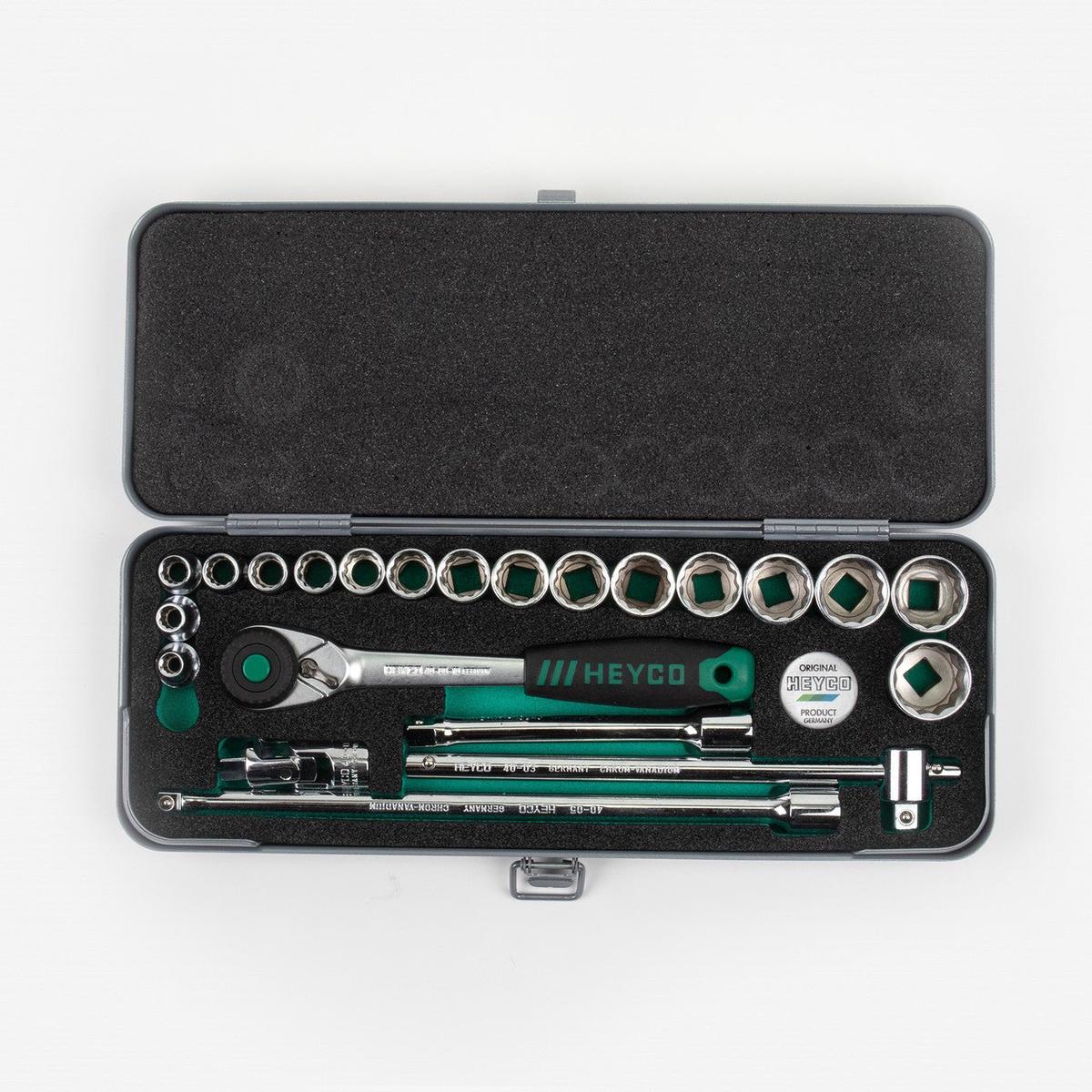 Heyco Metric 12 Point 38 Drive Socket Set with Ratchet 23 Pieces