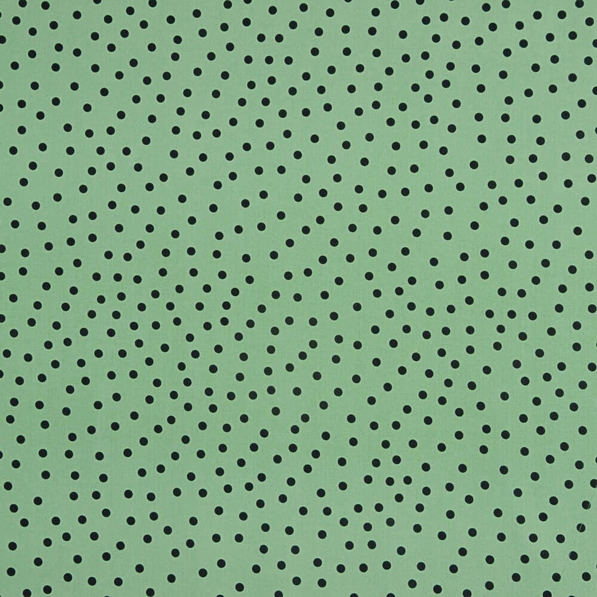 Popeline Popeline Spandex Pois Noir 7mm Vert Sauge