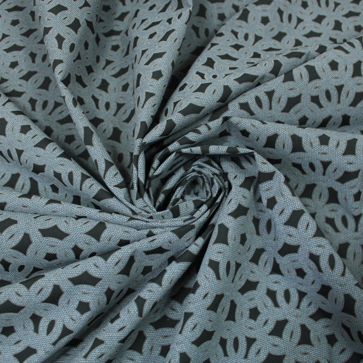 Tissu popeline de coton imprim cercle - noir et gris