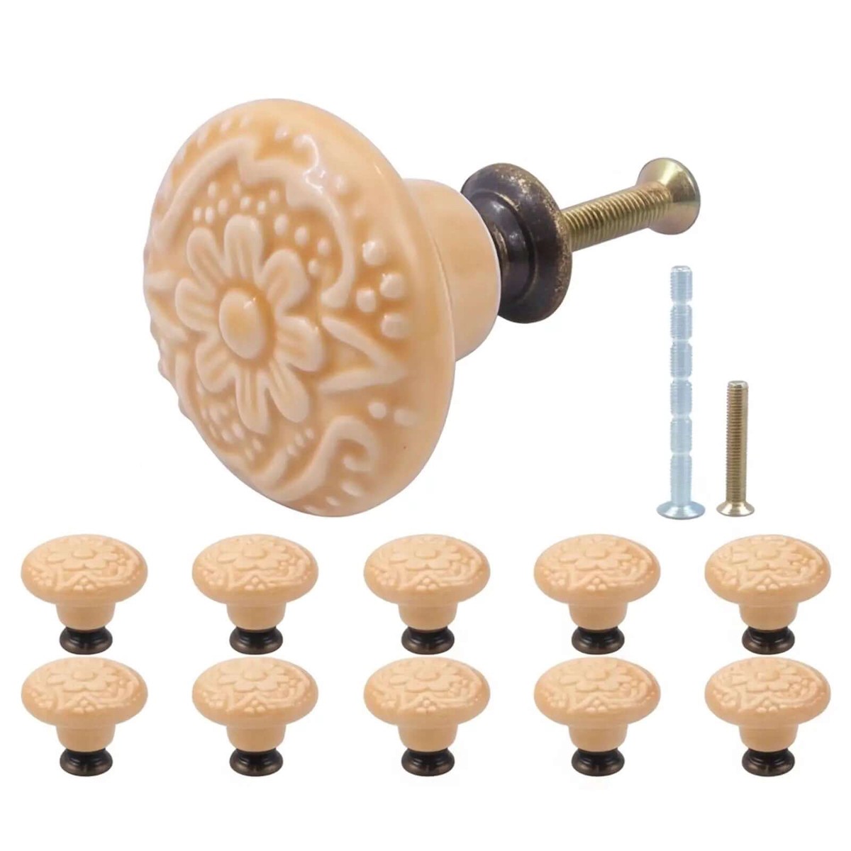 10 Pack Ceramic Knob Set With Floral Pattern Vintage Style Drawer Pulls For Cabinets And Dressers Great For DIY Makeovers Solid Ceramic And Metal Construction Easy Installation Retro Moder