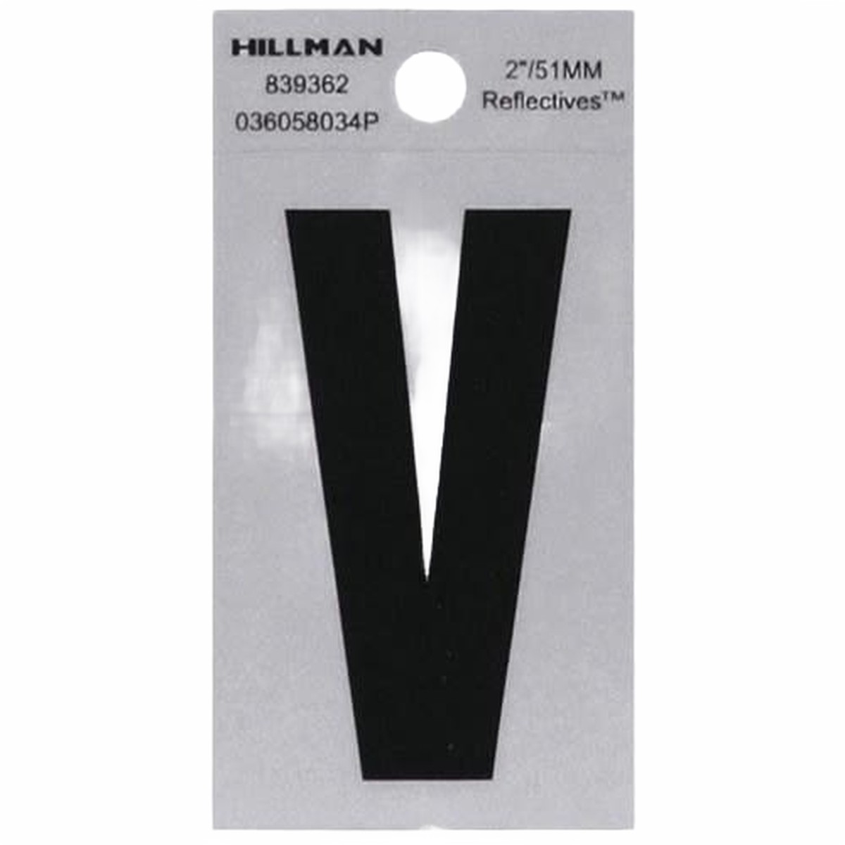 Hillman 2 in Black Silver Reflective Mylar Square Cut Sticker Letter V