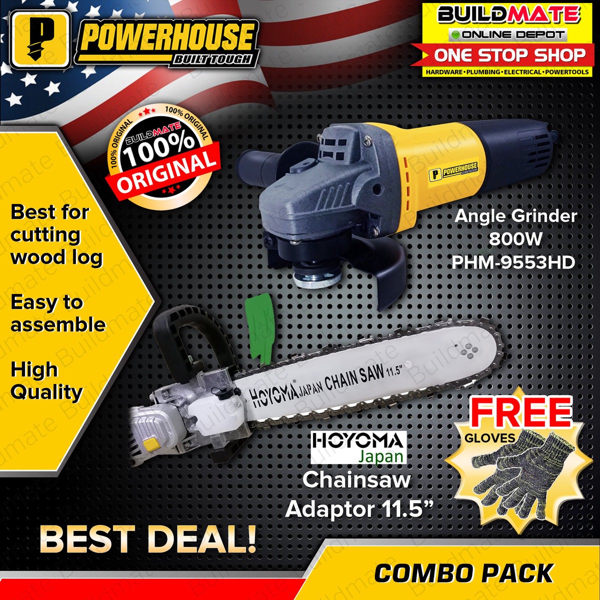 [Bundle] Angle Grinder + Hoyoma Chainsaw Attachment Stand Adaptor with FREE