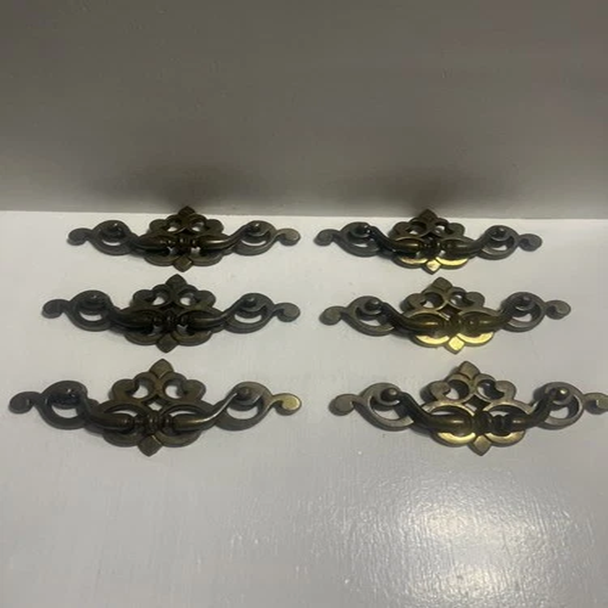 - (6) Drawer Handles Vintage Brass Salvage Hardware Furniture