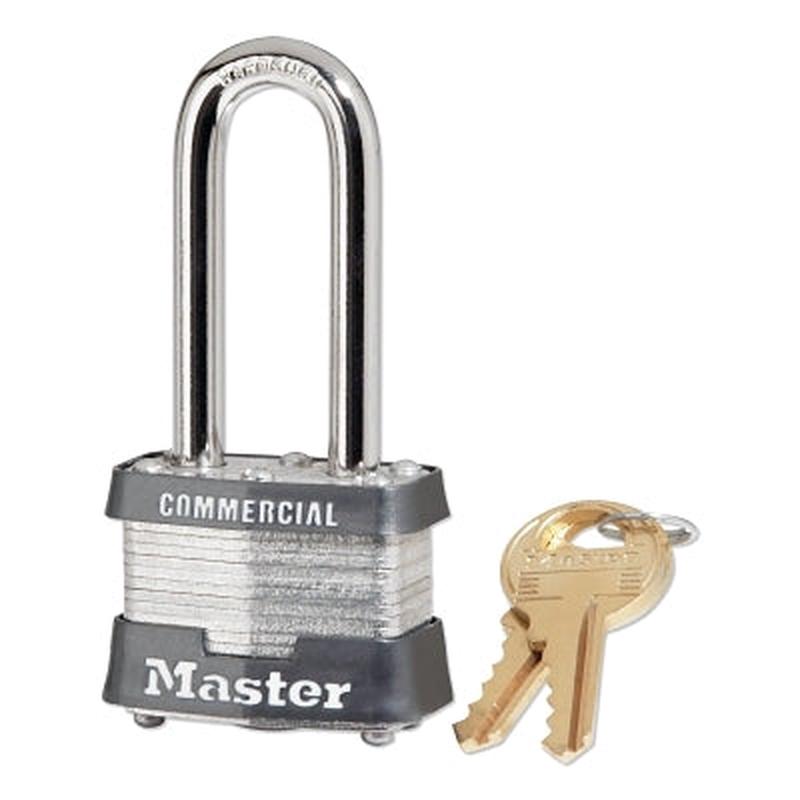 Master Lock 3KALH3033 No. 3 Laminated Steel Padlock, 9/32 in dia, 5/8 in W x 2 in H Shackle, Silver/Gray, Keyed Alike, Keyed 3033